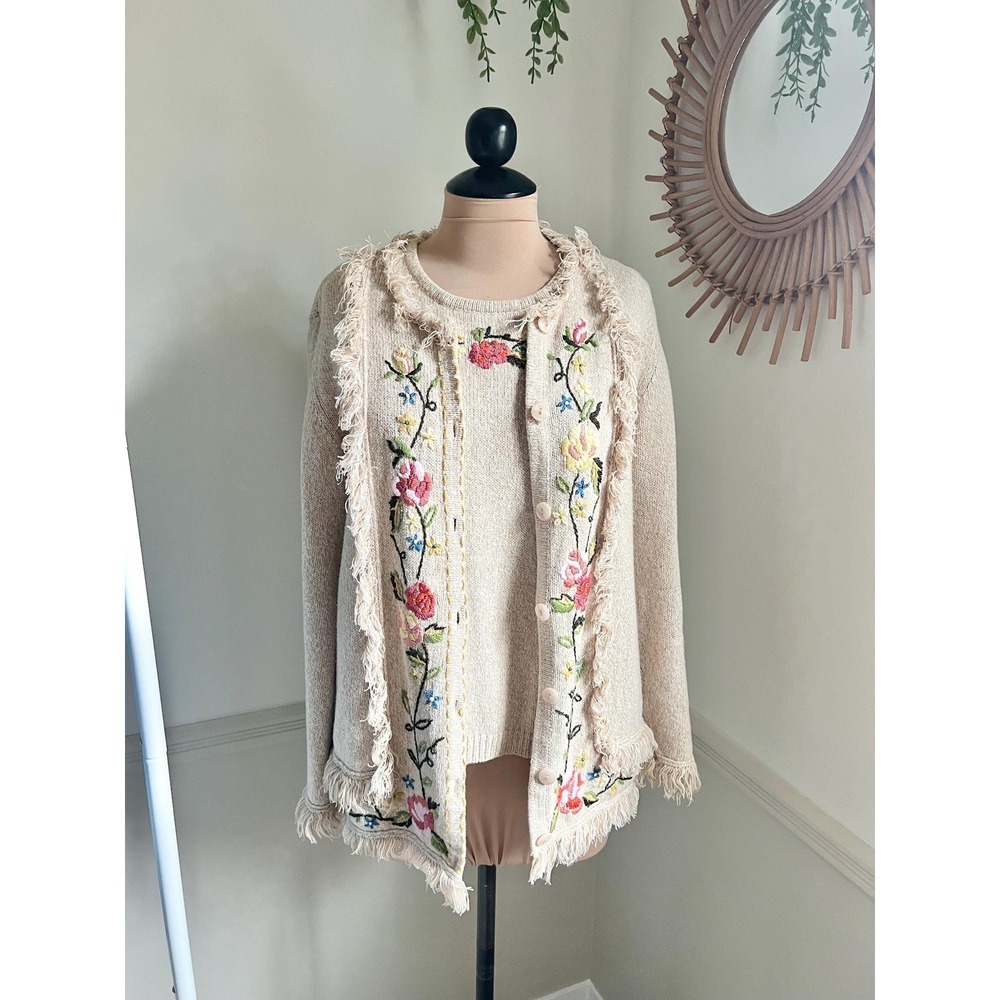 Vintage Haband Floral Embroidered Floral Two Piece 70s Inspired Set